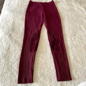 Morgan de Toi Burgundy Ribbed Riding Leggings Velvet Knee Patches